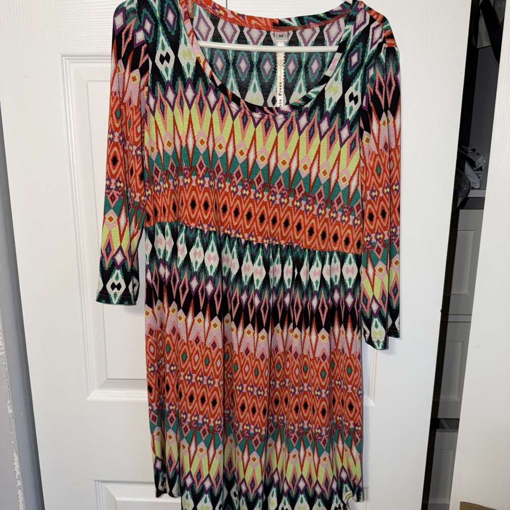 Anthropologie Uncle Frank Geometric Print Babydoll Dress M Scoop Neck - Picture 3 of 4